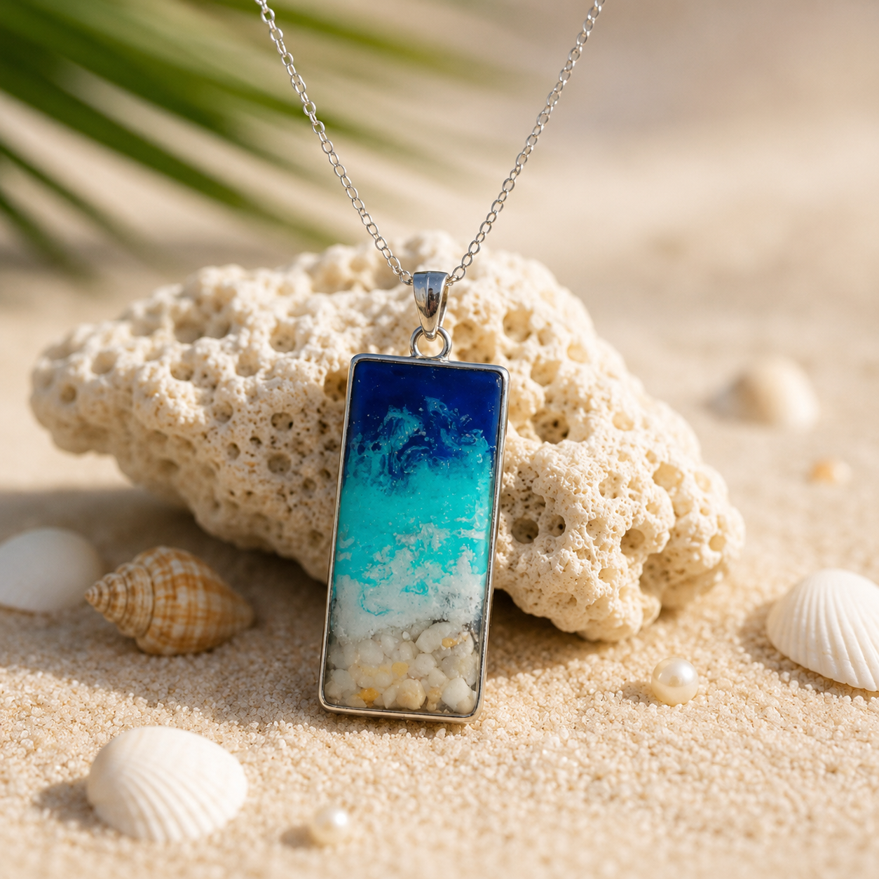 Ocean Wave Resin Pendant Necklace 🌊🐚