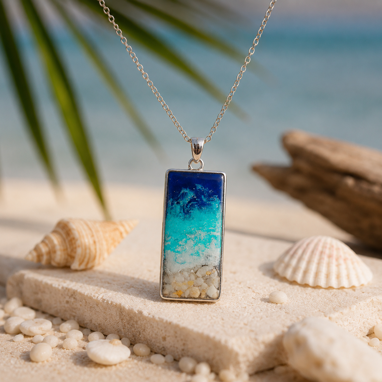 Ocean Wave Resin Pendant Necklace 🌊🐚
