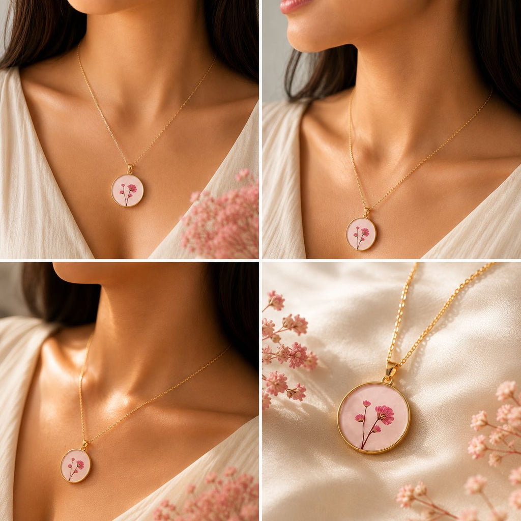Pink Pressed Flower Pendant Necklace 🌸✨