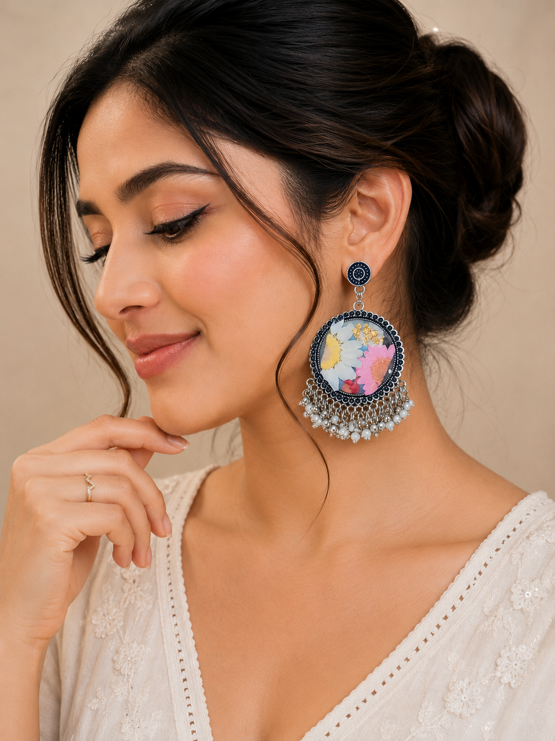 Pressed Flower Resin Earrings | Handmade Floral Dangle Earrings | Botanical Jewelry | Pearl Fringe Earrings | Gift for Her