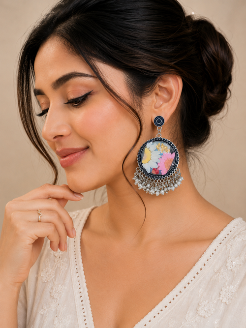 Floral Resin Pearl Fringe Earrings | Handmade Botanical Jewelry 🌸✨