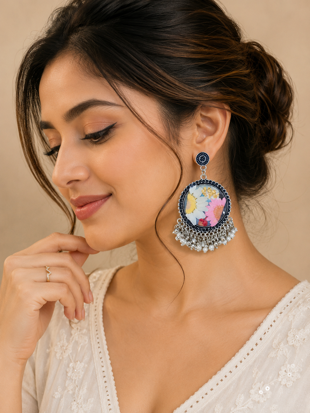 Pressed Flower Resin Earrings | Handmade Floral Dangle Earrings | Botanical Jewelry | Pearl Fringe Earrings | Gift for Her